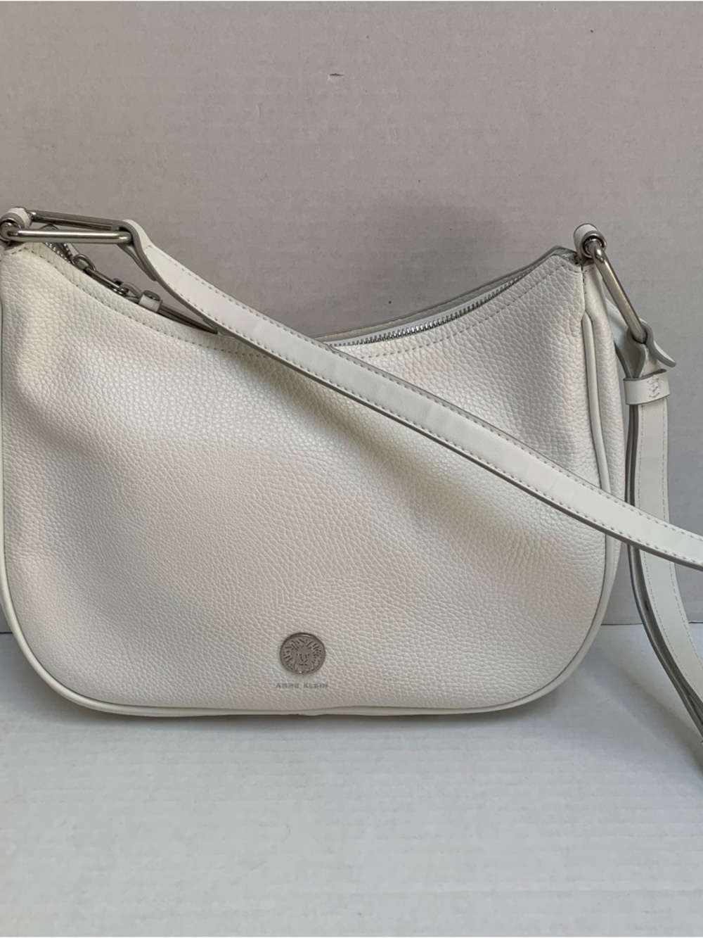 Anne Klein Ivory Pebbled Faux Leather Shoulder Bag